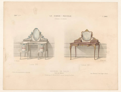 Two coffee tables, in the Louis XVI style and the Louis XV style, Léon Laroche, 1885 - 1895 Canvas Print