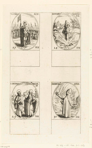 Saint Ladislaus I of Hungary, Saint Potamioena the Elder and Saint Marcella, Saint Peter and Saint Paul, Saint Martialis of Limoges (June 27-30), Jacques Callot, 1632 - 1636 Canvas Print