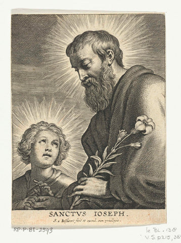 Saint Joseph with lily branch and Christ as boy, Schelte Adamsz. Bolswert, 1596 - 1659 Canvas Print