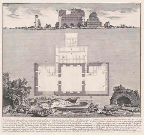 Rebellion and map of tomb of family of Emperor Augustus, Giovanni Battista Piranesi, c. 1756 - c. 1757 Canvas Print