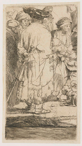 The Hundred Guilder Print: the man seen on the back in the lower left corner, Rembrandt van Rijn, 1775 - 1800 Canvas Print