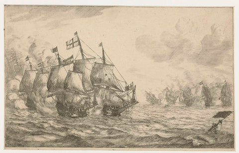 Battle of the sea, Reinier Nooms, 1652 - 1726 Canvas Print