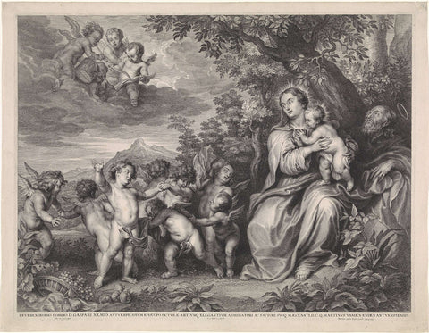 Rest on the flight to Egypt with dancing angels, Schelte Adamsz. Bolswert, 1596 – 1659 Canvas Print