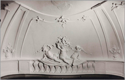 Detail of ceiling with putti holding a flower garland (Spring), after restoration, 1982 Canvas Print