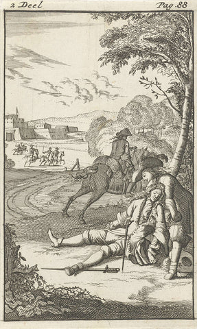 Mirandor finds near Arras a wounded man, Caspar Luyken, 1695 Canvas Print