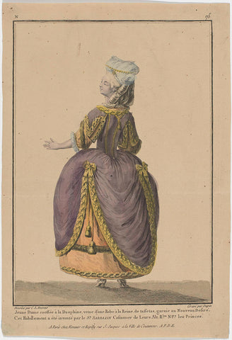 Gallerie des Modes et Costumes Français, 1778, N 75 : Jeune Dame coeffée a la Dauphin (...)., Nicolas Dupin, c. 1778 Canvas Print