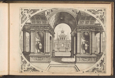 Part of a portal with vases in niches, Johannes or Lucas van Doetechum, 1601 Canvas Print