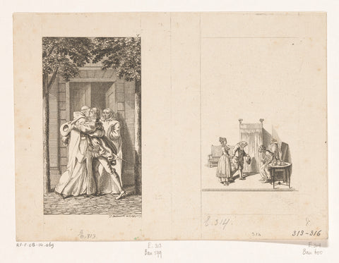 Gil Blas embraces Brother Hilario and vignette with Antonie presented to Gil Blas, Daniel Nikolaus Chodowiecki, 1779 Canvas Print