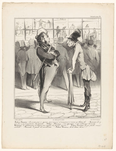 Robert-Macaire in conversation with Bertrand for the shop window of a print shop, Honoré Daumier, 1838 Canvas Print