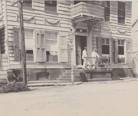 Two men in front of a building, Andries Augustus Boom, 1911 Canvas Print