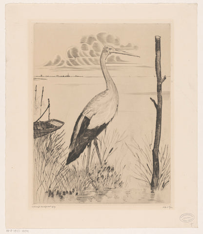 Stork on a bank, Lodewijk Schelfhout, 1929 Canvas Print