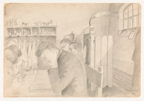 Kamer in de gevangenis met lezende mensen aan een tafel, 1942, Cor van Teeseling, 1942 Canvas Print