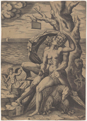 Jupiter in Semele, Marco Dente, 1510 - 1527 Canvas Print