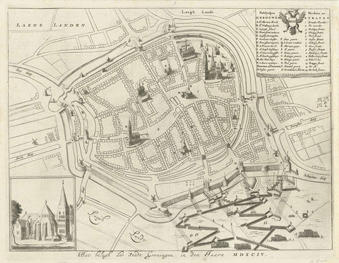 Map of the city of Groningen during the siege of 1594, Jan Luyken, 1681 Canvas Print