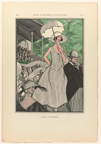 Modes et Manières d'Aujourd'hui, 1922, Pl. 5 : Aux Courses, Fernand Siméon, 1923 Canvas Print