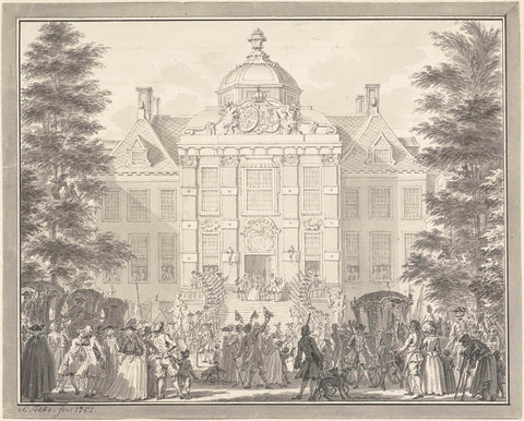 Willem V vertoont zich als Ridder in de Orde van de Kousenband op het bordes van Huis ten Bosch, 1752, Simon Fokke, 1752 Canvas Print