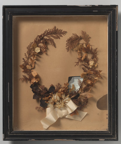 Bouquet in the shape of a wreath in black, rectangular frame, anonymous, 1882 Canvas Print