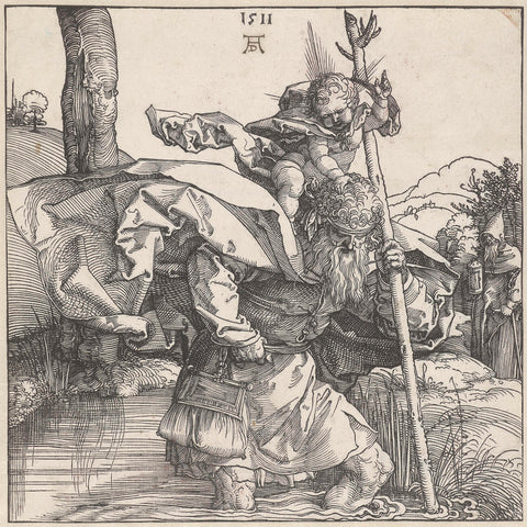 Saint Christopher bears the Christ child, Albrecht Dürer, 1511 Canvas Print