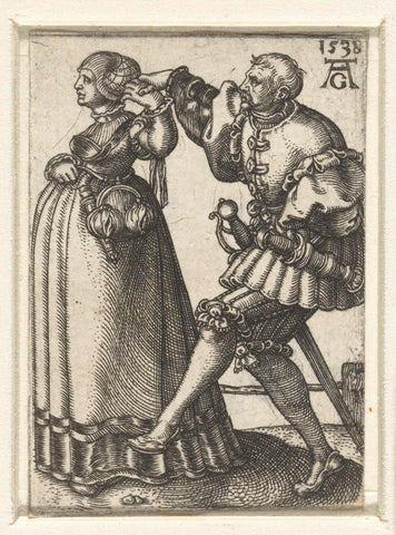 Dancing couple with the arms up, Heinrich Aldegrever, 1538 Canvas Print