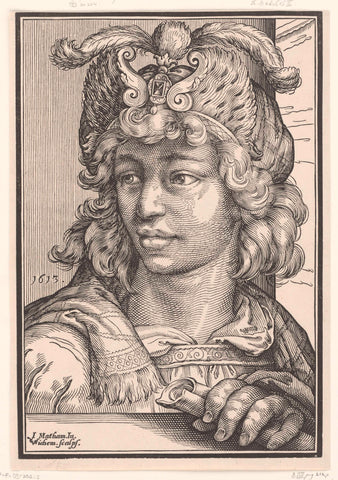 Young man with a feather hat, Christopher of Sichem (I), 1613 Canvas Print