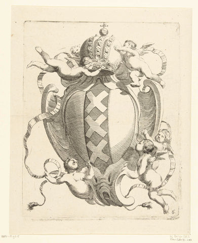 Kwabcartouche with the city coat of arms of Amsterdam, Johannes Lutma (1624-1689), c. 1653 - c. 1655 Canvas Print