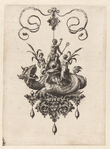 Pendant with sea dragon, on his back Neptune, Adriaen Collaert, 1582 Canvas Print