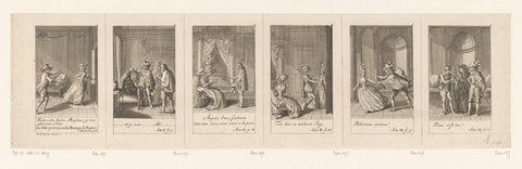 Six performances from Beaumarchais' le Mariage de Figaro, Daniel Nikolaus Chodowiecki, 1785 Canvas Print