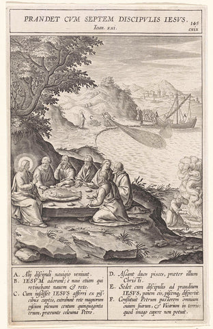 Meal on the shore of Lake Tiberias, Antonie Wierix (II), 1593 Canvas Print