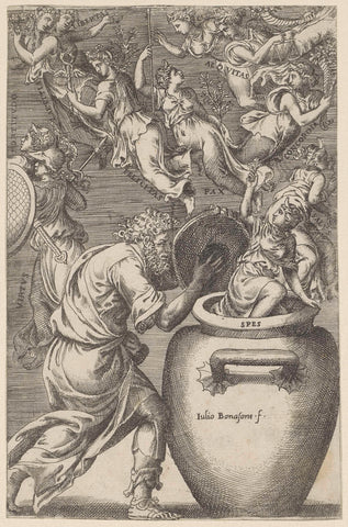 Epimetheus opens Pandora's urn, Giulio Bonasone, 1501 - 1580 Canvas Print