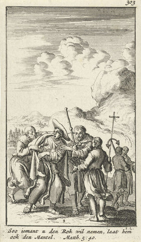 Pilgrim robbed of his upper garment, Jan Luyken, 1683 Canvas Print