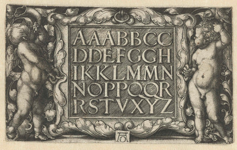 Cartouche with the alphabet, Heinrich Aldegrever, 1512 - 1560 Canvas Print