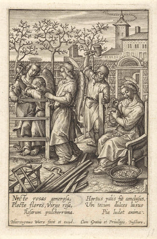 Christuskind timmert een hek, Hieronymus Wierix, 1563 - before 1619 Canvas Print