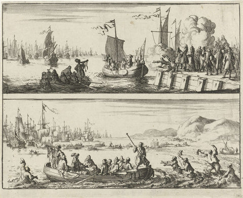 Departure to and arrival of Prince William III in England, 1688, Jan Luyken, 1689 Canvas Print