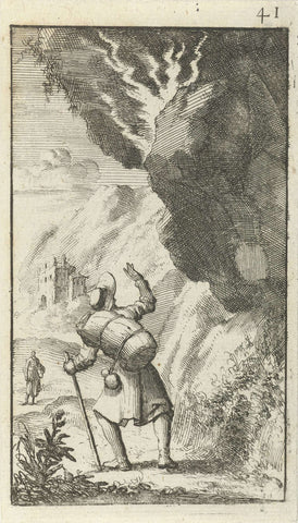 Christian fears being crushed by a falling boulder, Jan Luyken, 1684 Canvas Print