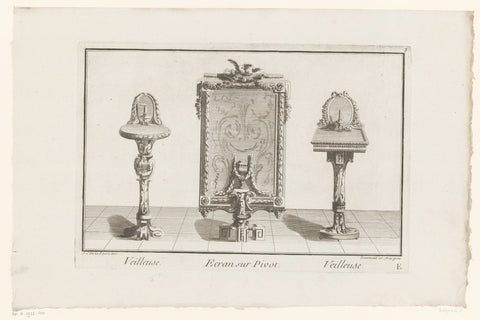 Fireplace screen and tables, anonymous, 1745 - 1775 Canvas Print