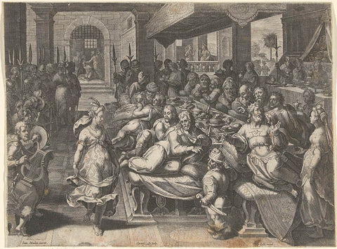 Salome danst bij het banket van Herodes, Cornelis Galle (I), after 1595 - c. 1612 Canvas Print