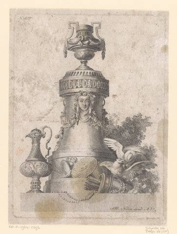 Vase on pedestal with face, anonymous, 1744 - 1788 Canvas Print