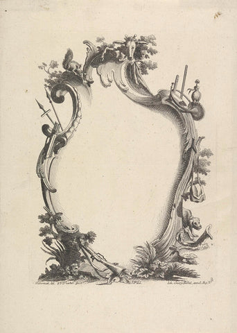 Cartouche with hunting-related objects, Johann Georg Hertel (I), 1731 - 1775 Canvas Print