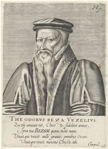 Portrait of Theodorus Beza, Hendrick Hondius (I), 1599 Canvas Print