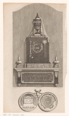 Tomb monument and medal Jan Nieuwenhuyzen, Noach van der Meer, Jacques Kuiper, in or after 1806 Canvas Print