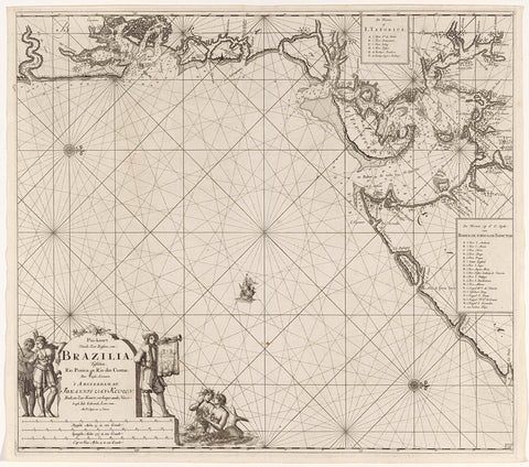 Pass map of part of the coast of Brazil at the All Saints Bay, Jan Luyken, 1683 - 1799 Canvas Print