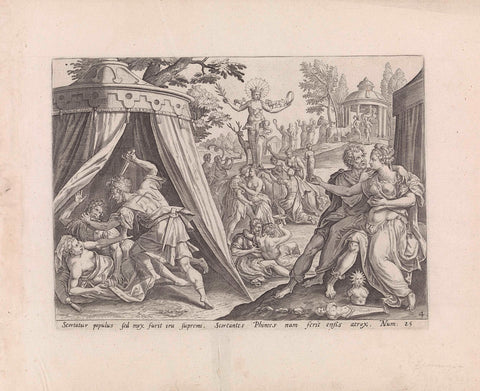 Israel worships the Baal of Peor and Pinechas kills Zimri and Kozbi, Maerten de Vos, 1585 Canvas Print