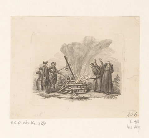 Protestants and Catholics on either side of a pyre, Daniel Nikolaus Chodowiecki, 1781 Canvas Print