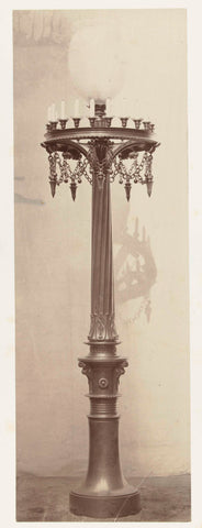 Lantern with crystal ball, surrounded by a candlestick, the whole rests on a bronze base with ornament, Louis-Emile Durandelle, c. 1878 - 1881 Canvas Print