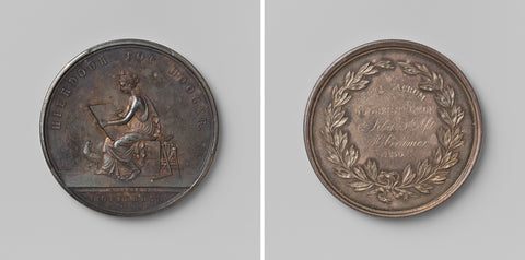 Tekenakademie 'Door tot Hooger' in Rotterdam, medal of the first size, medal awarded to H. Cramer voor Doorzigtkunde, Adriaan Bemme, 1820 - 1850 Canvas Print