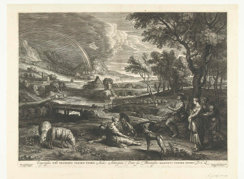 Landscape with rainbow and shepherds, Schelte Adamsz. Bolswert, 1596 - 1659 Canvas Print