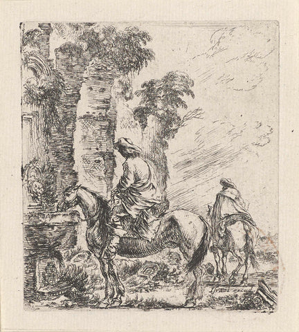 Rider lets his horse drink, Stefano della Bella, 1620 - 1664 Canvas Print