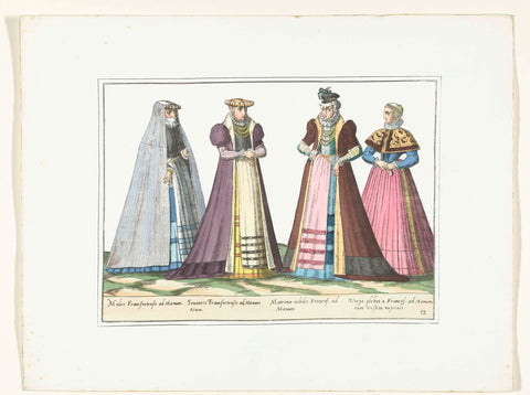 Four women dressed according to German fashion in Frankfurt, ca. 1580, anonymous, 1872 - 1875 Canvas Print