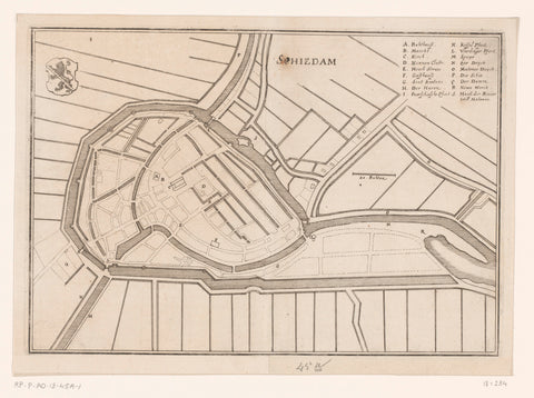 Fortress Plan of Schiedam, Caspar Merian, 1654 - c. 1700 Canvas Print