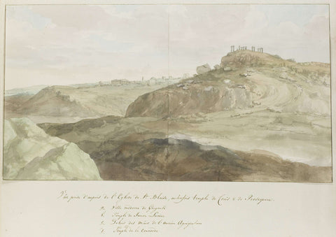 View near the church of Saint Blasius, built on remains temple of Demeter, at Agrigento, Louis Ducros, 1778 Canvas Print